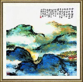 朱屺瞻_青山古寺_br_Blue Mountain & Ancient Temple